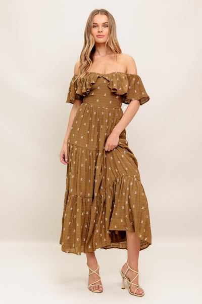 Explore More Collection - BELLE AMOUR BROWN WOVEN MIDI DRESS