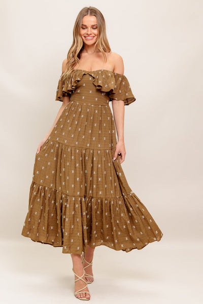 Explore More Collection - BELLE AMOUR BROWN WOVEN MIDI DRESS