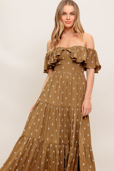 Explore More Collection - BELLE AMOUR BROWN WOVEN MIDI DRESS