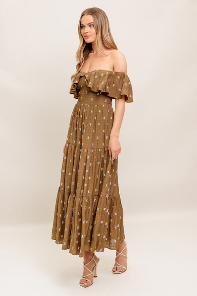 Explore More Collection - BELLE AMOUR BROWN WOVEN MIDI DRESS