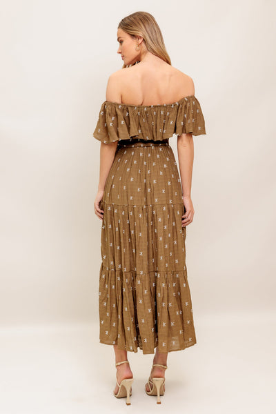 Explore More Collection - BELLE AMOUR BROWN WOVEN MIDI DRESS