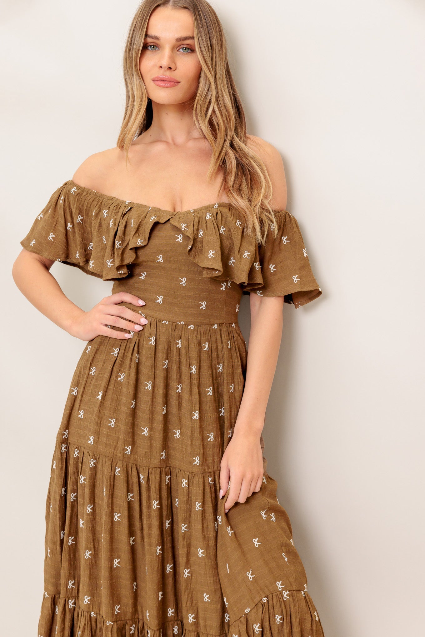 Explore More Collection - BELLE AMOUR BROWN WOVEN MIDI DRESS