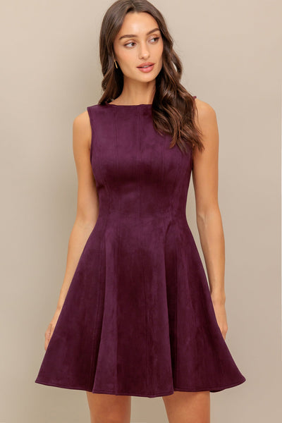 Explore More Collection - WINE IN THE SUN FAUX SUEDE MINI DRESS