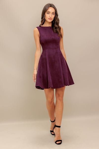 Explore More Collection - WINE IN THE SUN FAUX SUEDE MINI DRESS