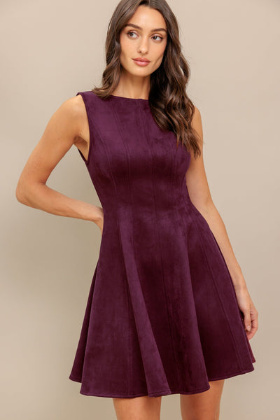 Explore More Collection - WINE IN THE SUN FAUX SUEDE MINI DRESS
