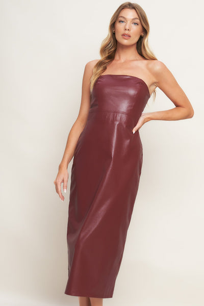 Explore More Collection - RUNWAY TREND FAUX LEATHER MIDI DRESS