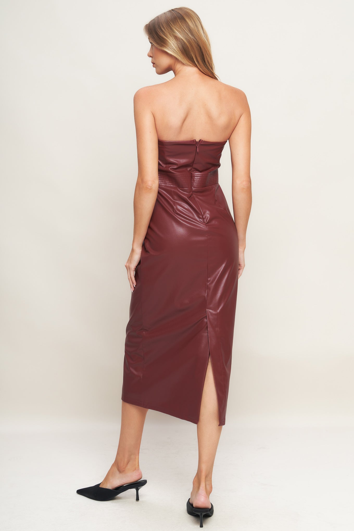 Runway Trend Faux Leather Midi Dress L Flying Tomato Burgundy / M Runway Trend Faux Leather Midi Dress L Flying Tomato Burgundy / M