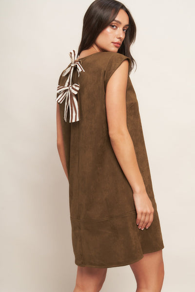 Explore More Collection - QUIET LUXURY EDGE FAUX SUEDE MIDI SHIFT DRESS