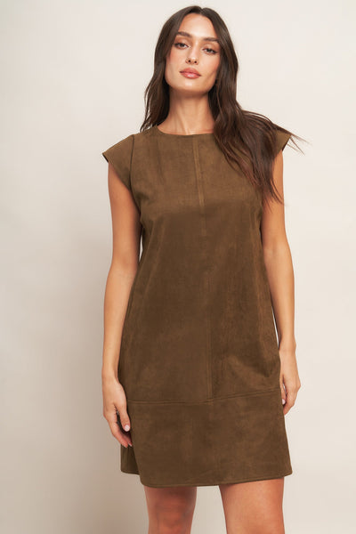 Explore More Collection - QUIET LUXURY EDGE FAUX SUEDE MIDI SHIFT DRESS