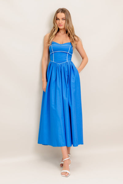 KISSABLE KNOT BLUE WOVEN MIDI DRESS