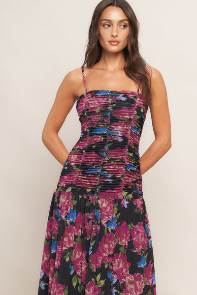 Explore More Collection - NIGHT FLORIST POWER MESH MAXI DRESS