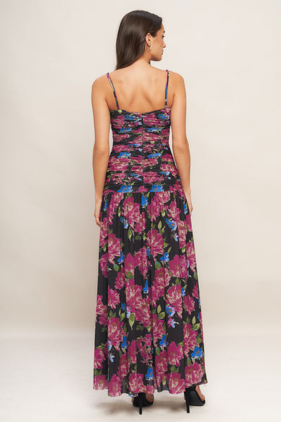 Explore More Collection - NIGHT FLORIST POWER MESH MAXI DRESS