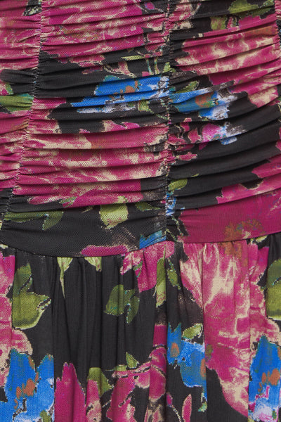 Explore More Collection - NIGHT FLORIST POWER MESH MAXI DRESS