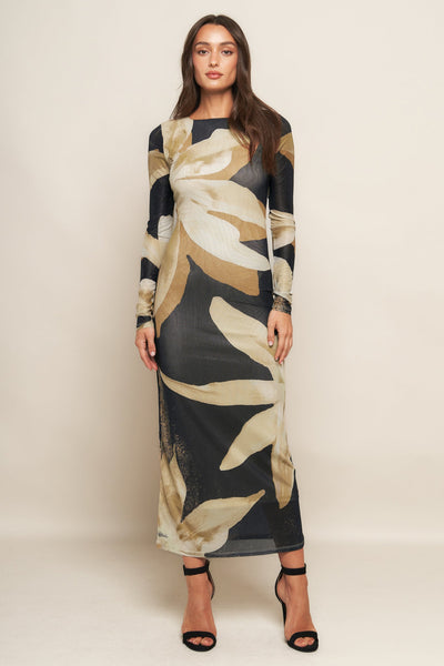 Explore More Collection - ABSTRACT BOTANICA POWER MESH MIDI DRESS