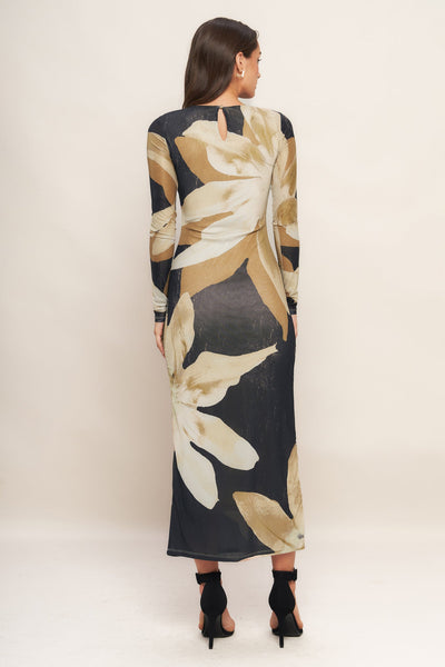 Explore More Collection - ABSTRACT BOTANICA POWER MESH MIDI DRESS