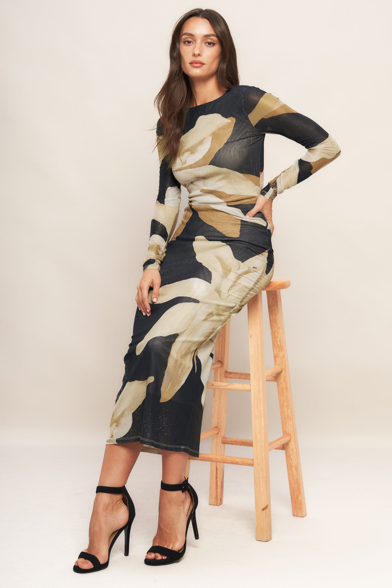 Explore More Collection - ABSTRACT BOTANICA POWER MESH MIDI DRESS