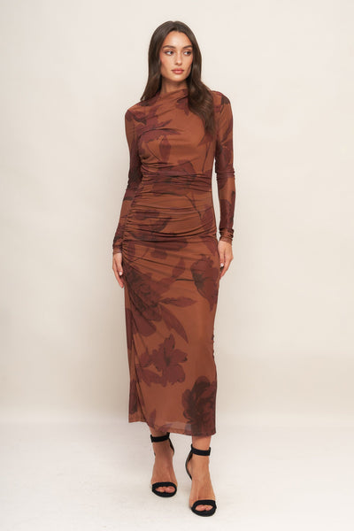 Explore More Collection - AMBER FLORA POWER MESH MIDI DRESS