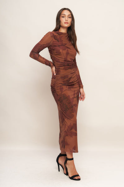 Explore More Collection - AMBER FLORA POWER MESH MIDI DRESS
