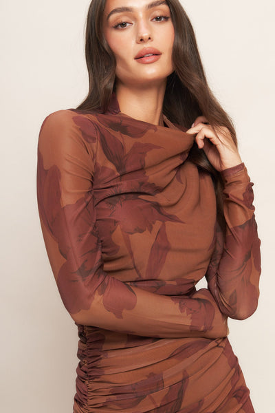 Explore More Collection - AMBER FLORA POWER MESH MIDI DRESS