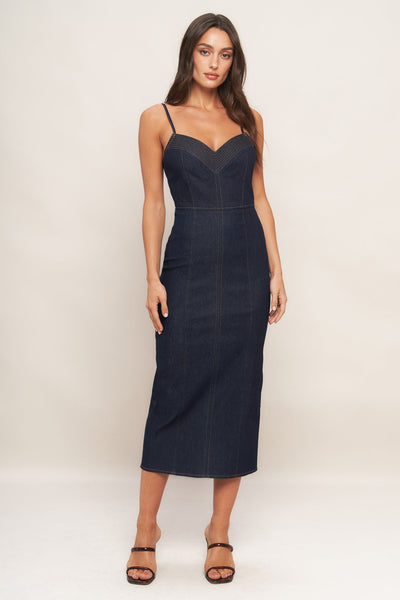 Explore More Collection - MIDNIGHT INDIGO DENIM MIDI DRESS