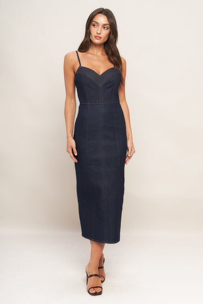 Explore More Collection - MIDNIGHT INDIGO DENIM MIDI DRESS