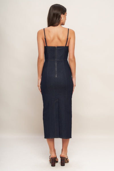 Explore More Collection - MIDNIGHT INDIGO DENIM MIDI DRESS