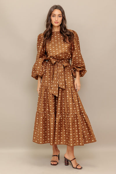 Explore More Collection - CINNAMON WALTZ WOVEN MIDI DRESS
