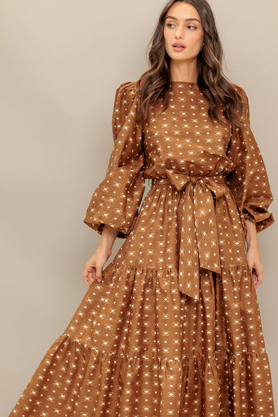 Explore More Collection - CINNAMON WALTZ WOVEN MIDI DRESS