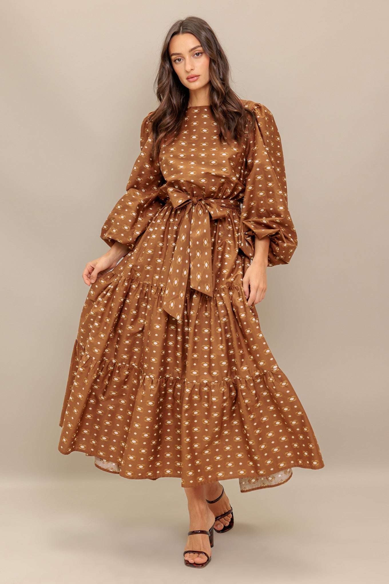Explore More Collection - CINNAMON WALTZ WOVEN MIDI DRESS
