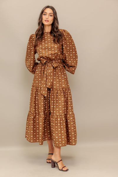 Explore More Collection - CINNAMON WALTZ WOVEN MIDI DRESS