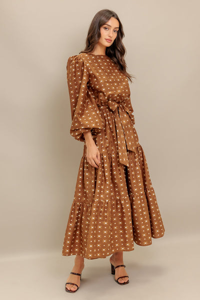 Explore More Collection - CINNAMON WALTZ WOVEN MIDI DRESS