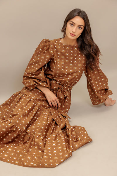Explore More Collection - CINNAMON WALTZ WOVEN MIDI DRESS