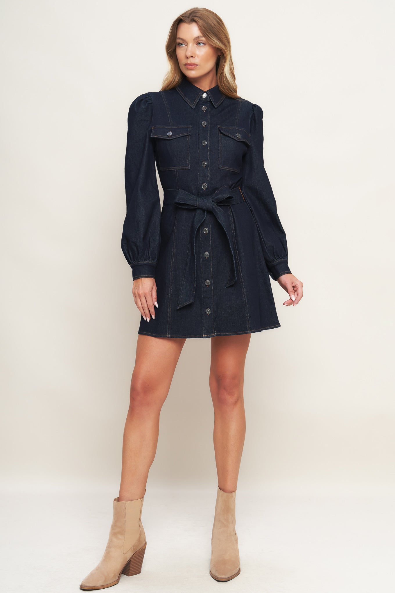 denim holiday dress Dancing Leopard Medium Wash Puff Sleeves Chambray Denim Maxi Dress, Summer Outfits For Women, Wedding Guest Dress, Holiday Dress, Vacation Dress Women