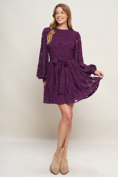 Explore More Collection - PASSION PLUM WOVEN LACE MINI DRESS