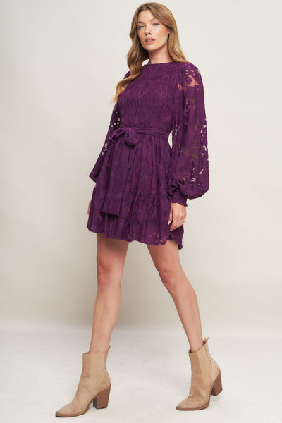 Explore More Collection - PASSION PLUM WOVEN LACE MINI DRESS