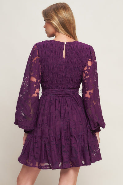 Explore More Collection - PASSION PLUM WOVEN LACE MINI DRESS
