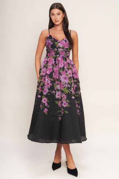 Explore More Collection - NIGHTFALL BLOSSOM WOVEN MIDI DRESS