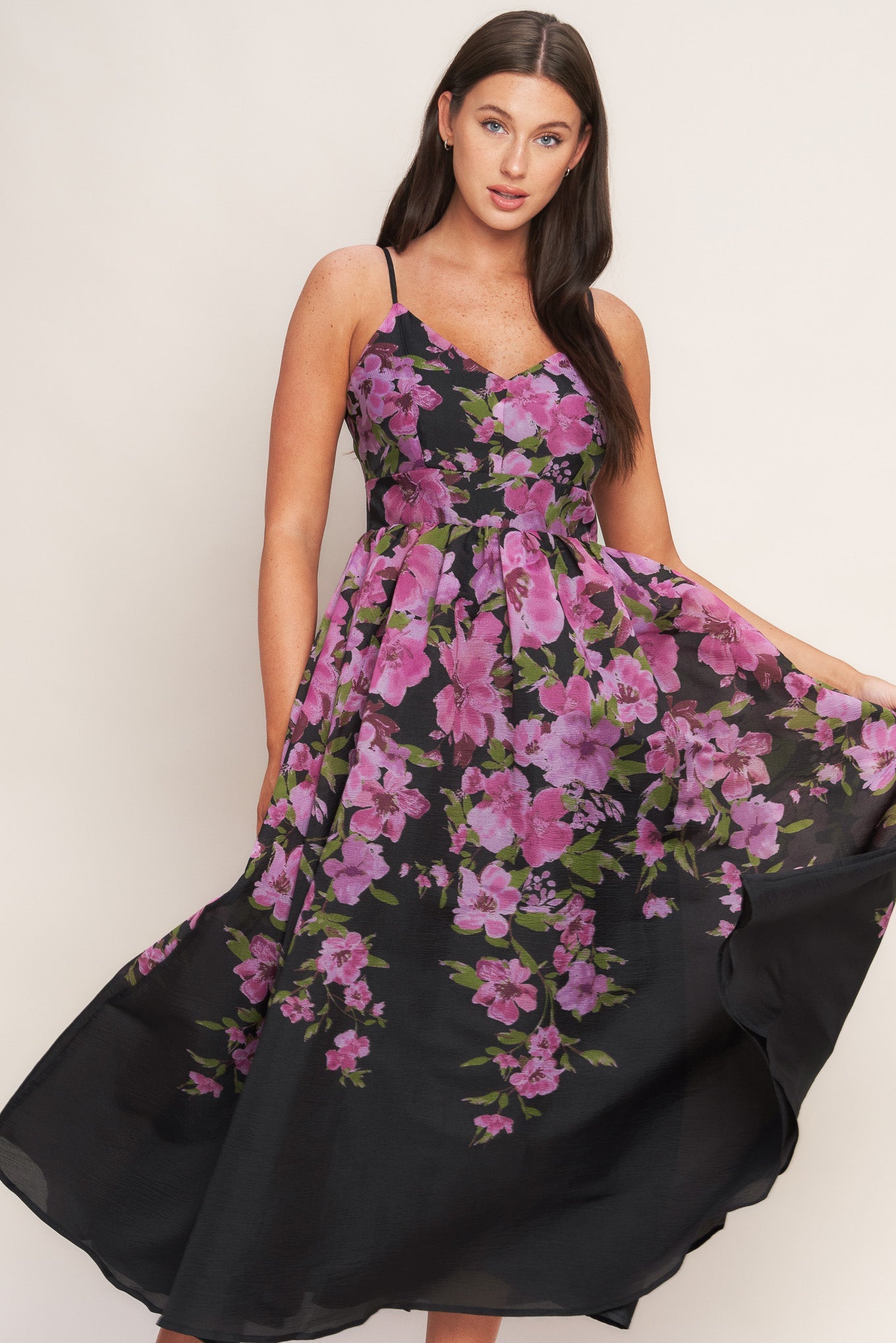 Explore More Collection - NIGHTFALL BLOSSOM WOVEN MIDI DRESS