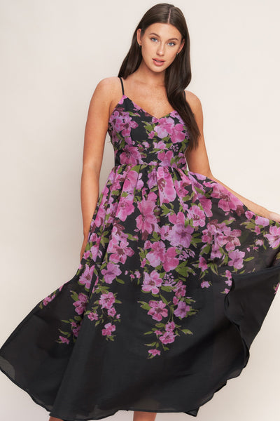 Explore More Collection - NIGHTFALL BLOSSOM WOVEN MIDI DRESS