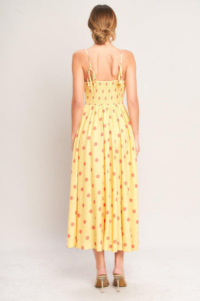 GOLDEN SUMMER POLKA WOVEN MIDI DRESS