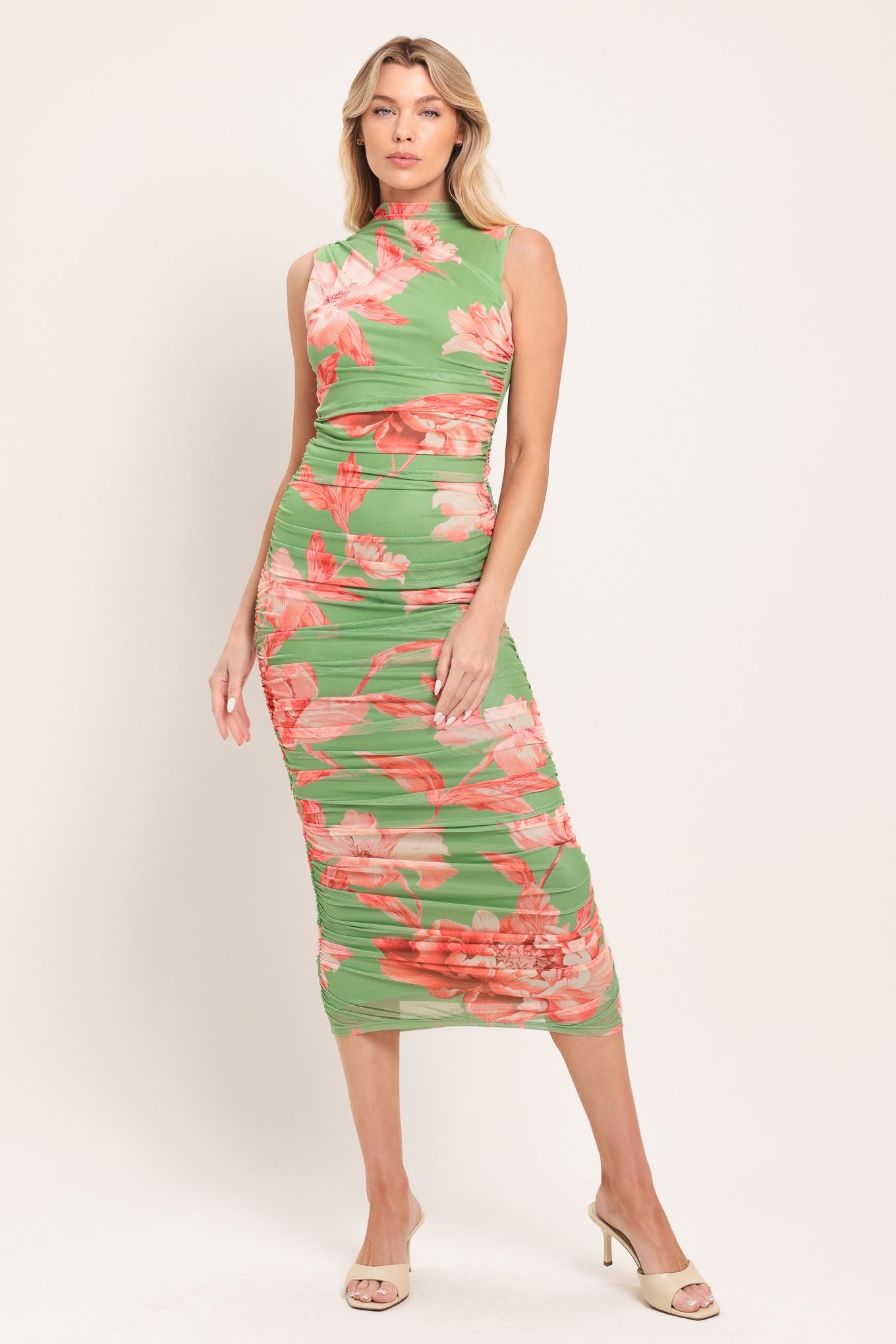 Paradise Glow Power Mesh Midi Dress SAGE / M