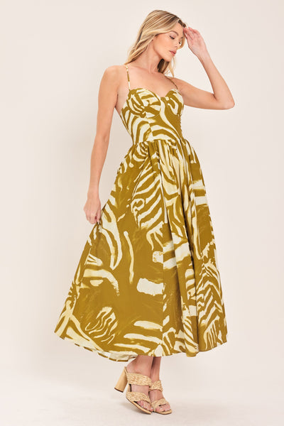 GOLDEN PALM ESCAPE WOVEN MIDI DRESS