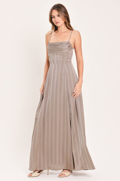 MISTED SILK DAYBREAK WOVEN SHADOW STRIPE MAXI DRESS