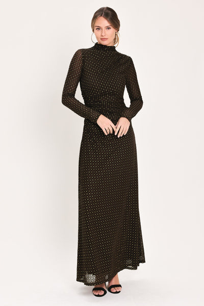 COCOA VEIL DARK BROWN BURNOUT VELVET MESH MAXI DRESS