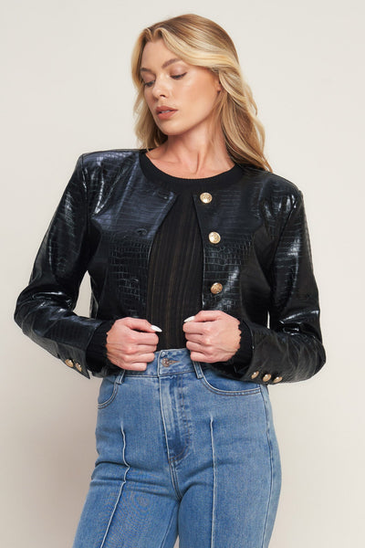 Explore More Collection - AT THE START FAUX LEATHER BOLERO JACKET