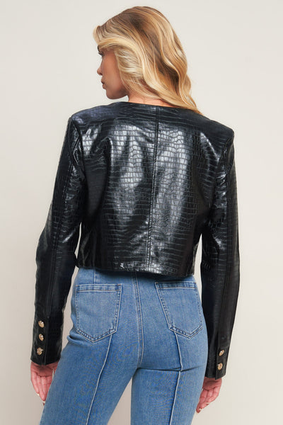 Explore More Collection - AT THE START FAUX LEATHER BOLERO JACKET