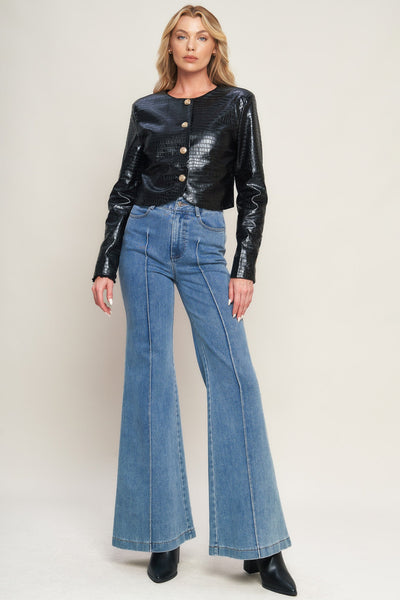 Explore More Collection - AT THE START FAUX LEATHER BOLERO JACKET