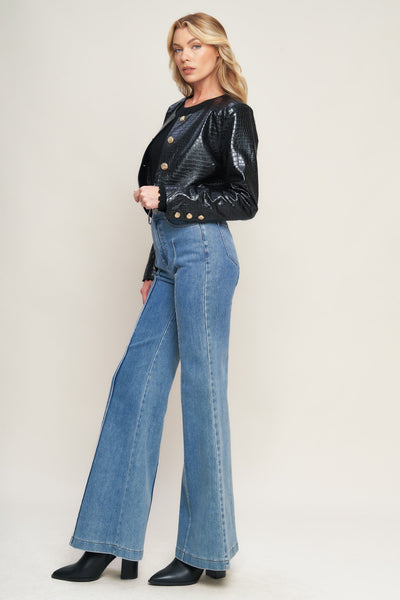 Explore More Collection - AT THE START FAUX LEATHER BOLERO JACKET