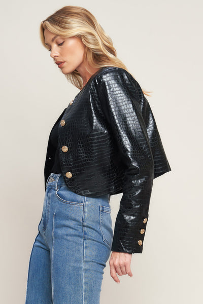 Explore More Collection - AT THE START FAUX LEATHER BOLERO JACKET