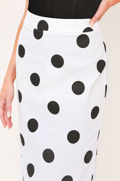 RETRO POLKA DOT WOVEN MIDI PENCIL SKIRT